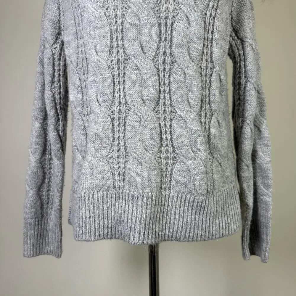 J Crew Crew Neck‎ Cable Knit Sweater Women's XXS Grey Acrylic/Alpaca Blend Grey